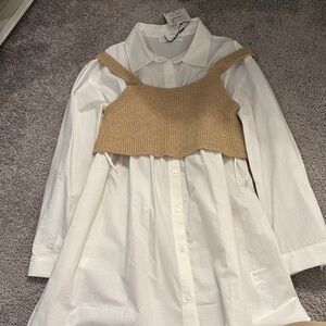 Zara Kids White Dress with Tan Knit Overlay